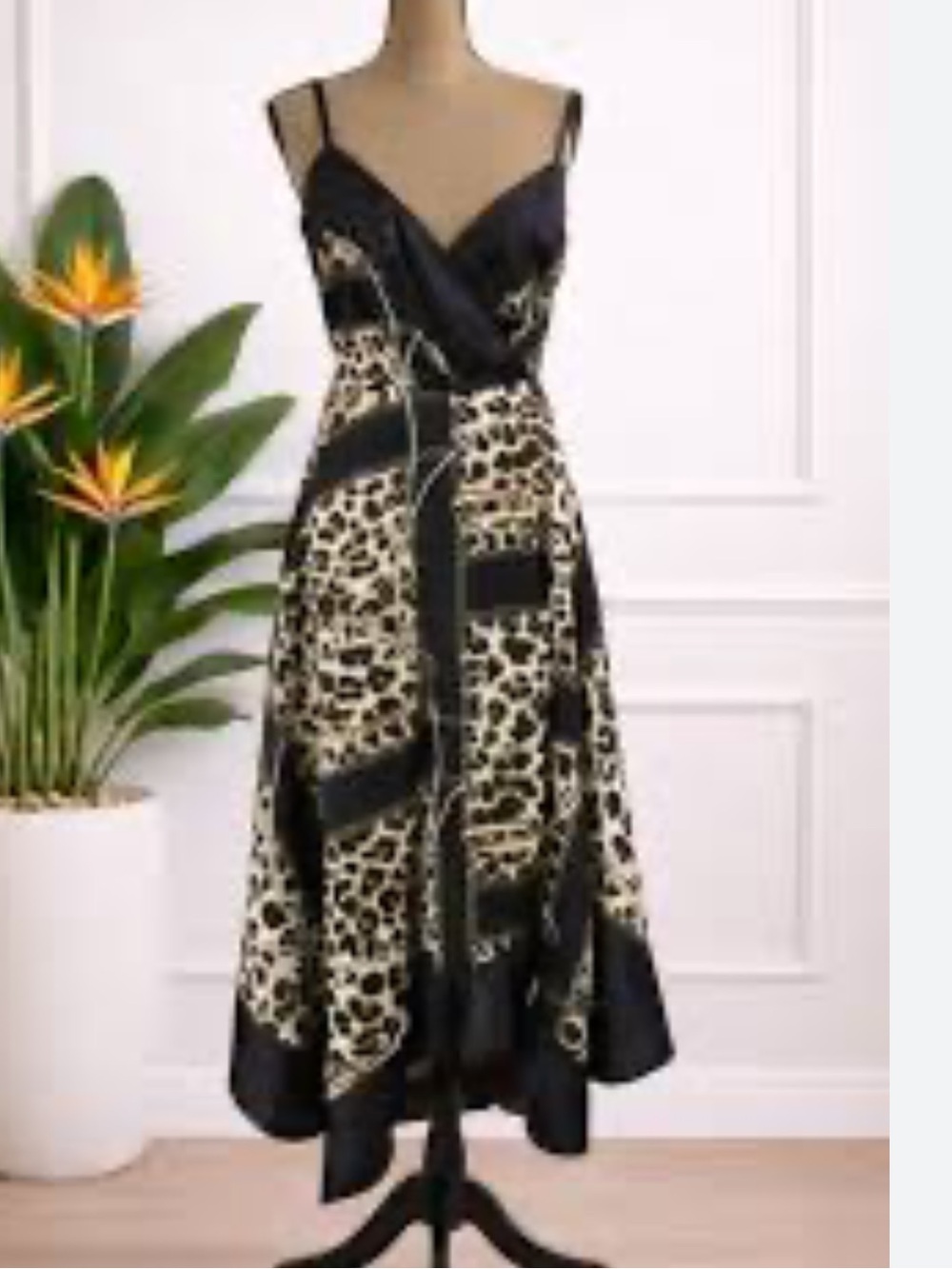 Leopard Slip Dress  Black Trim Polyester Blend Handkerchief style uneven hem XL